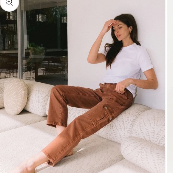 Vervet Rust Color Straight Leg Cargo Jeans with Elastic Waist. - Picture 11 of 16